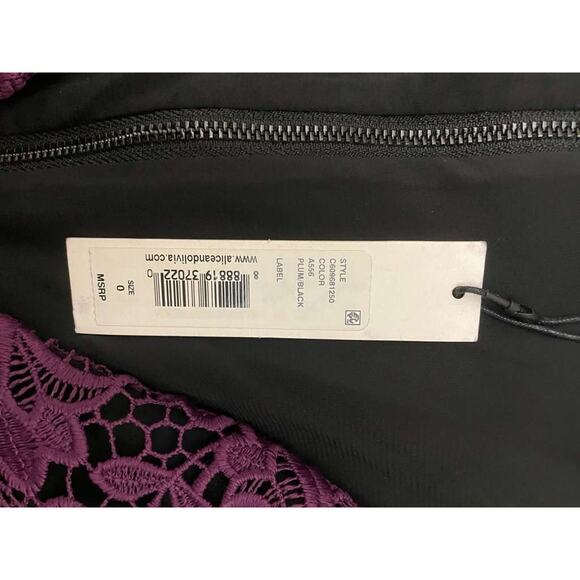 Alice + Olivia Plum Purple Lace V-Neck Sleeveless Sheath Dress 0 New With Tags - Picture 10 of 14